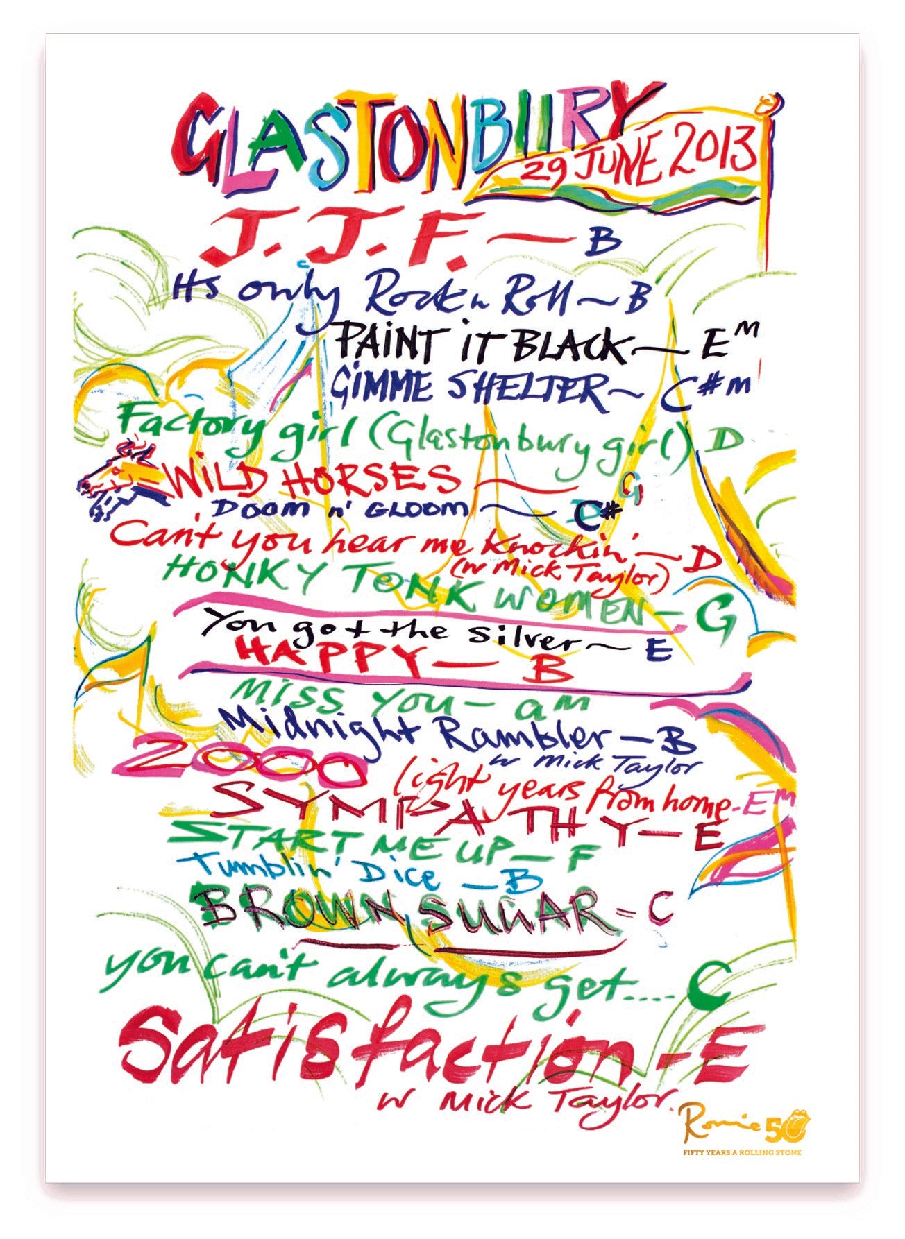 Ronnie Wood - Glastonbury, Somerset, June 29th 2013 Lithograph