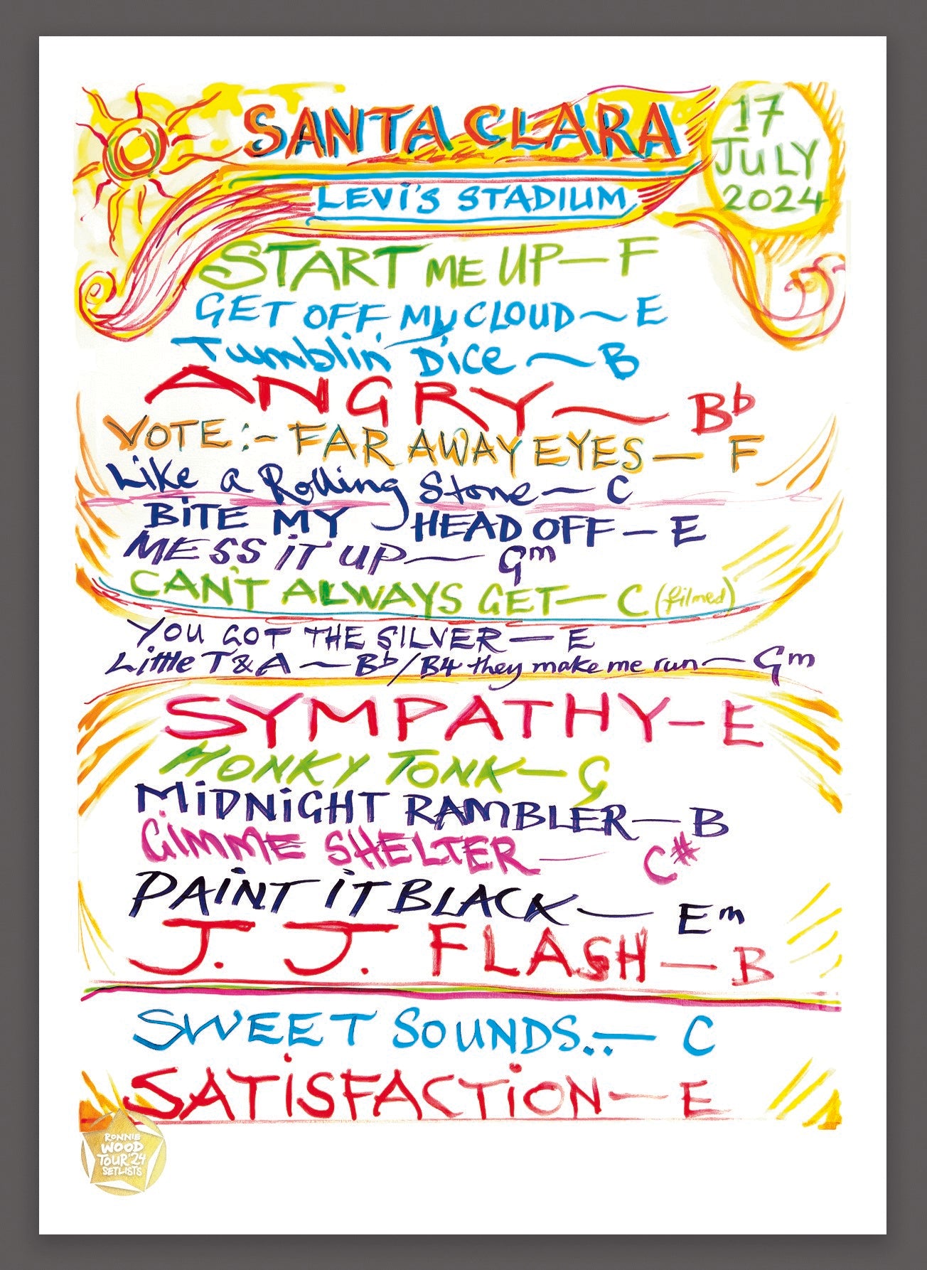 Ronnie Wood - Show 19, Levi's Stadium, Santa Clara, California July 17th 2024 Lithograph