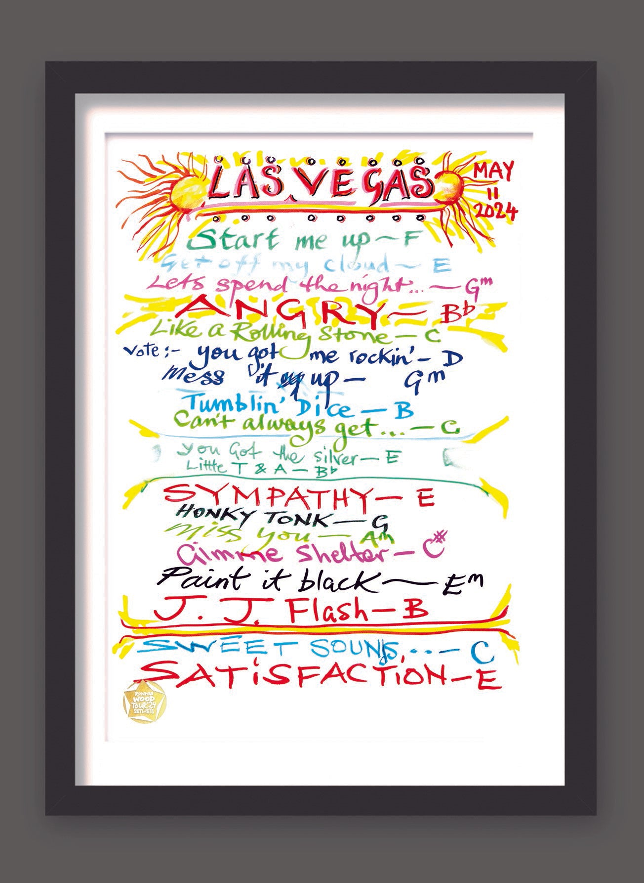 Ronnie wood ROLLING STONES LIVE セトリポスター Show 4, Allegiant Stadium, Las Vegas 11 May 2024 Lithograph