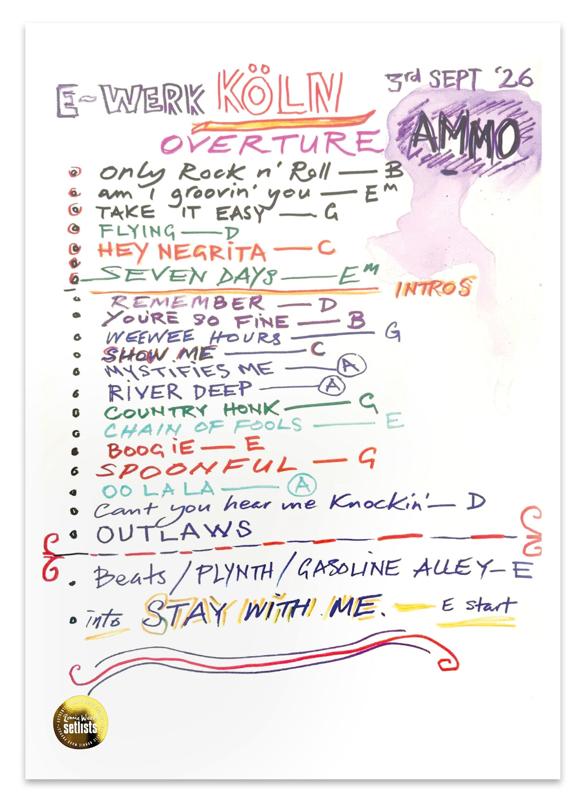 Ronnie Wood - Show 6, E-Werk, Koln, Germany 3 September 2026 Lithograph
