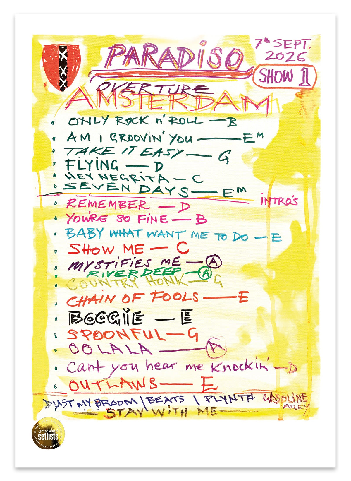Ronnie Wood - Show 8, Paradiso, Amsterdam, Netherlands 7 September 2026 Lithograph