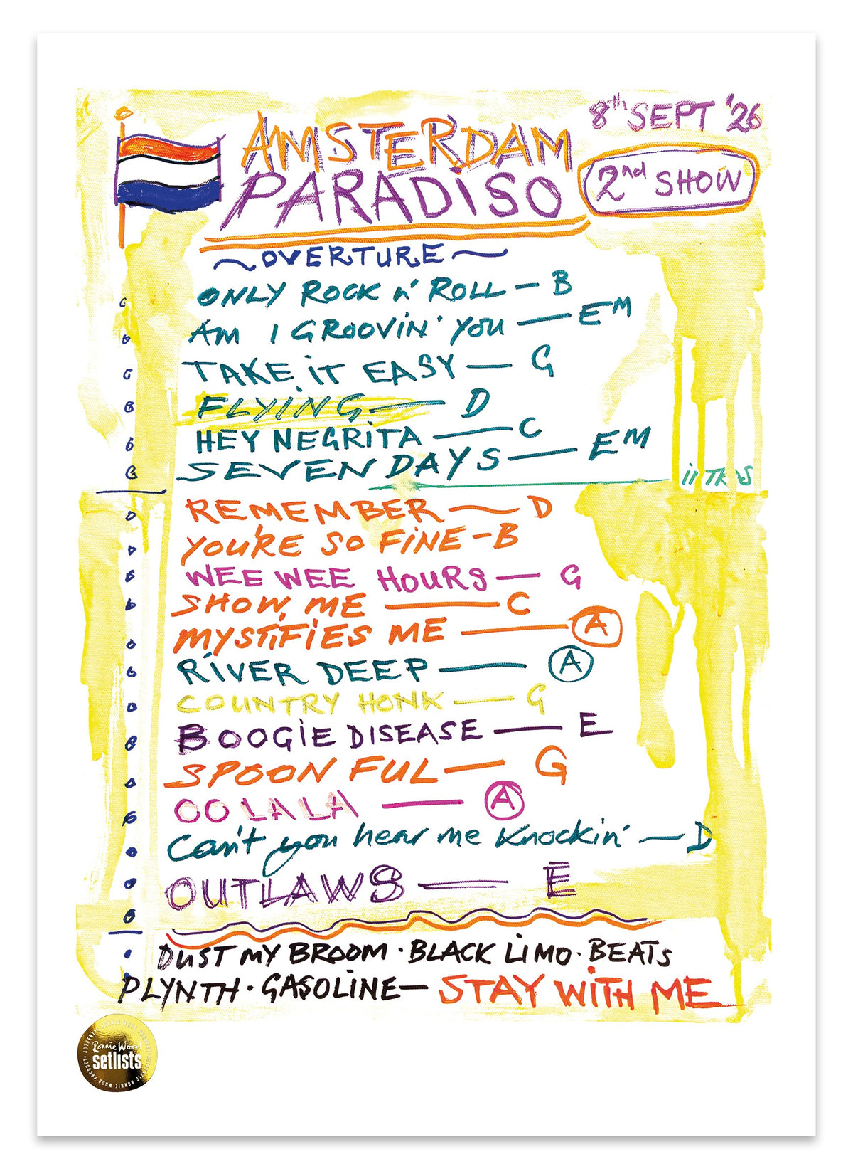 Ronnie Wood - Show 9, Paradiso, Amsterdam, Netherlands 8 September 2026 Lithograph