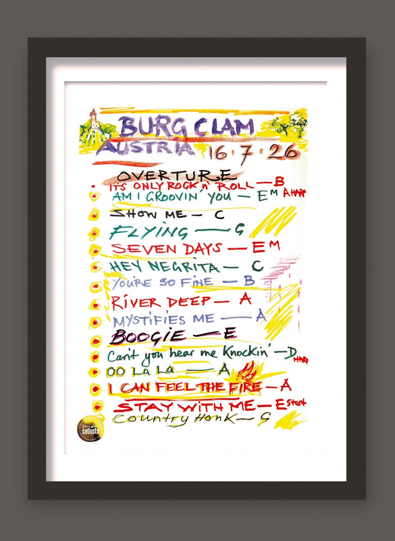 Ronnie Wood - Show 1, Burg Clam, Sparken, Austria 16 July 2026 Lithograph