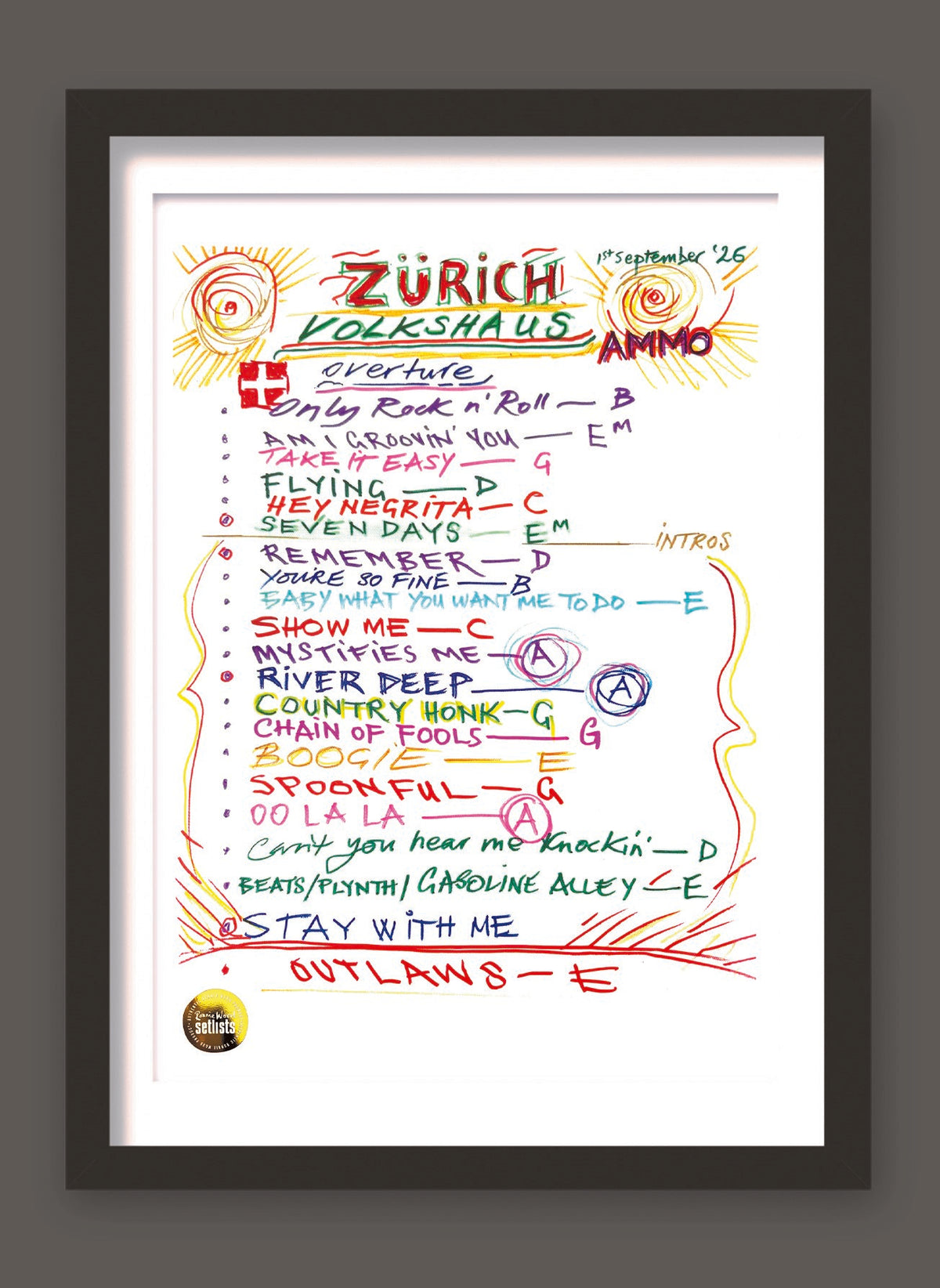 Ronnie Wood - Show 5, Volkshaus, Zurich, Switzerland 1 September 2026 Lithograph