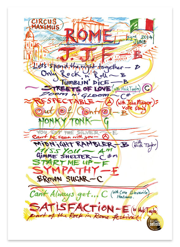 Ronnie Wood - Show 17, Circus Maximus, Rome Italy 22 June 2014 Lithograph